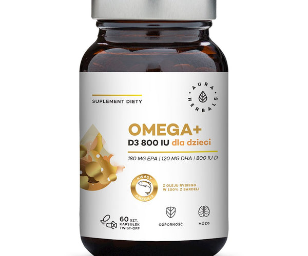 AURA HERBALS Omega+ vaikams (užsukamos kapsulės) - Omega 3 rūgštys 180 ...