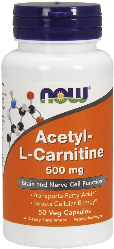 NOW Foods Acetyl-L-Carnitine, 500mg - 50 kapsulių, maisto papildas, riebalų degintojai