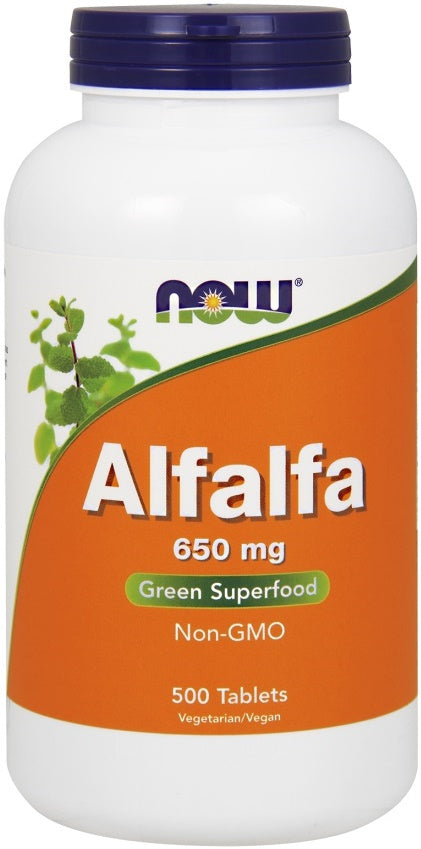 NOW Foods Alfalfa, 650mg - 500 tablečių, žolinis maisto papildas