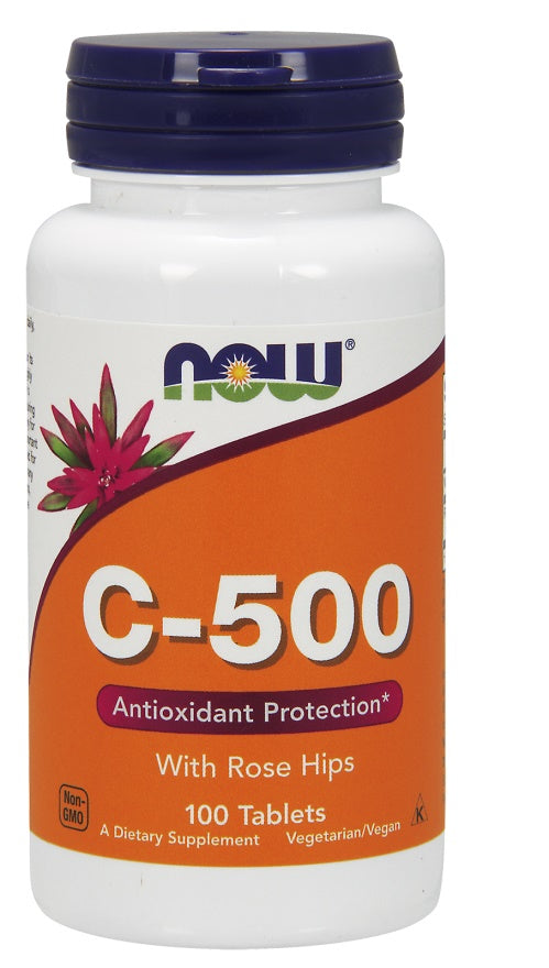 NOW Foods Vitamin C-500 su rožių žiedais - 100 tablečių