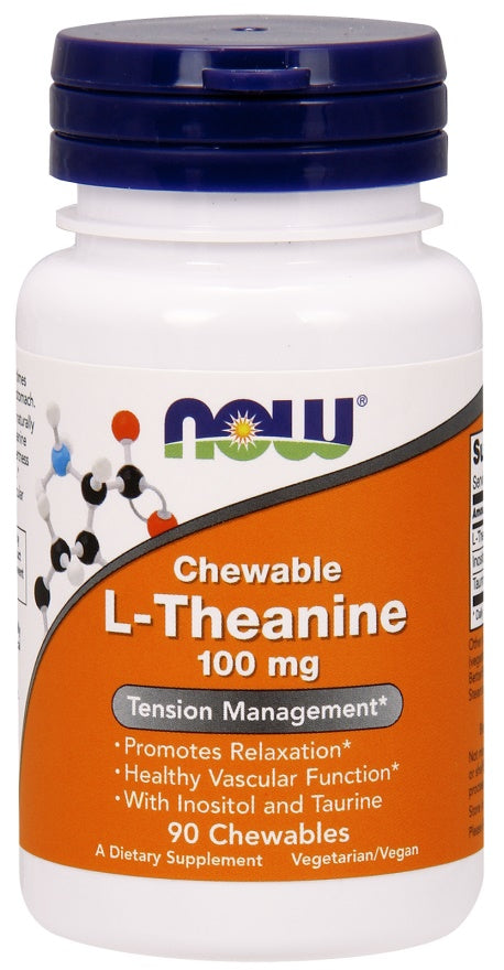 NOW Foods L-Theanine with Inositol and Taurine, 100mg - 90 kramtomųjų tablečių