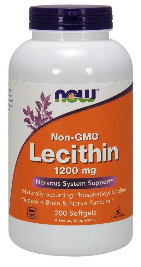 NOW Foods Lecithin, 1200mg Non-GMO - 200 kapsulių