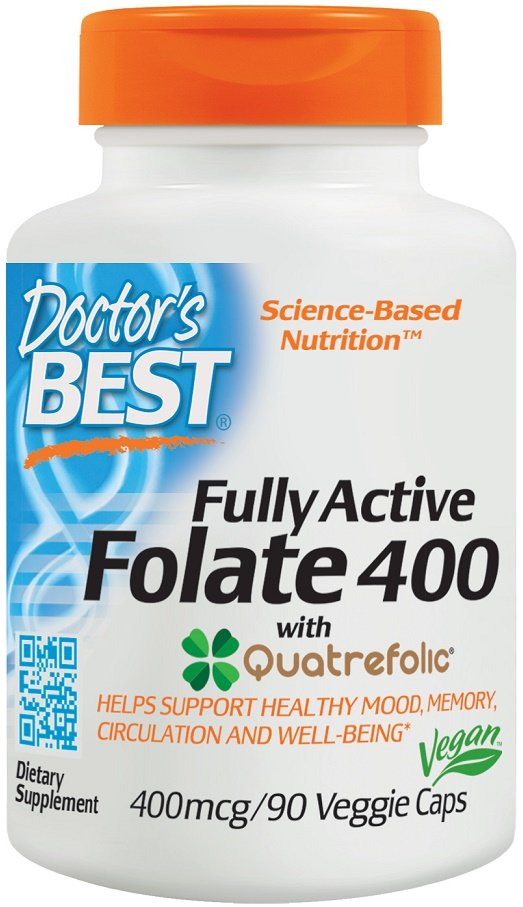 Doctor's Best Fully Active Folate 400 with Quatrefolic, 400mcg - 90 kapsulių