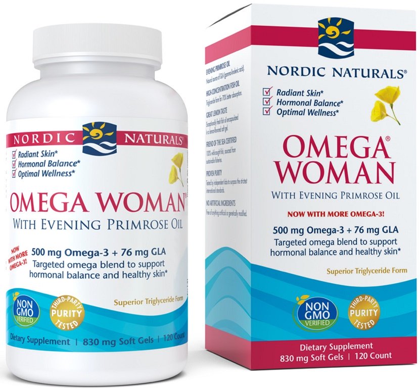 Nordic Naturals Omega Woman, 500mg - 120 kapsulių, maisto papildas moterims