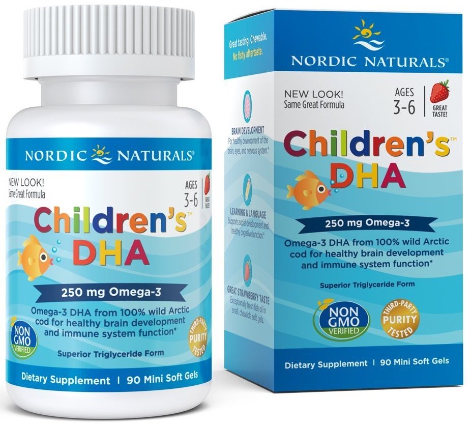 Nordic Naturals vaikų DHA, 250mg Omega-3 braškių kapsulės