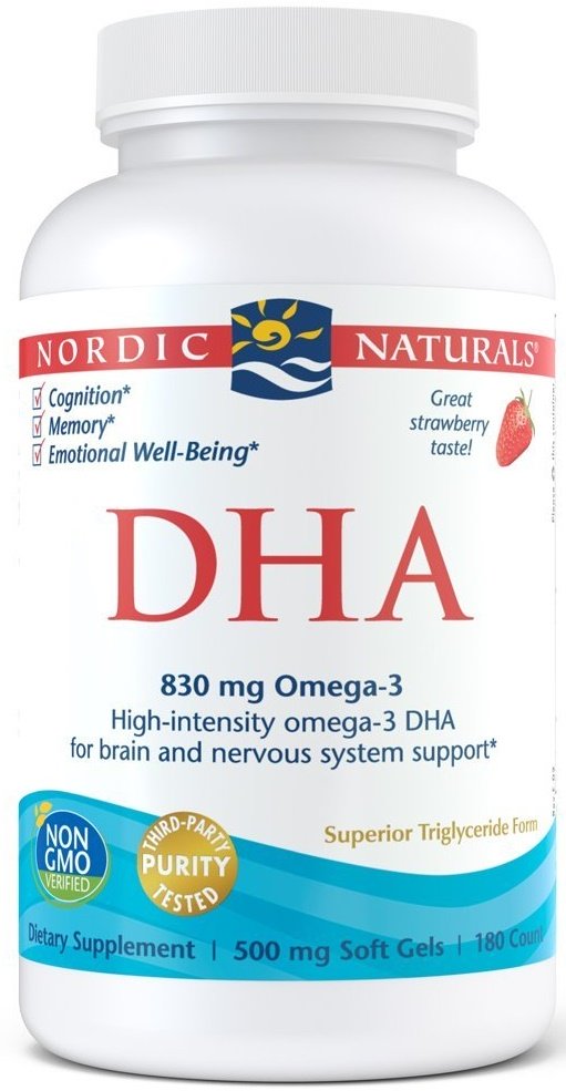Nordic Naturals DHA, 830mg Strawberry - 180 kapsulių, maisto papildas, omega-3