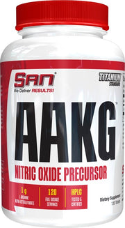 SAN AAKG - 120 tablečių, maisto papildas, azoto oksido stiprintuvai, pre-workout