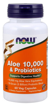 NOW Foods Aloe 10,000 & Probiotics - 60 kapsulių, sveikatos papildas