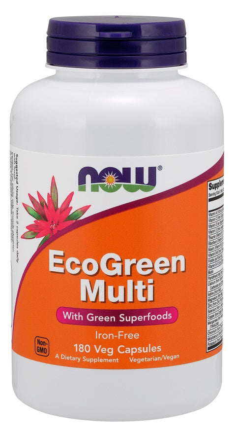 NOW Foods EcoGreen Multi, be geležies, 180 kapsulių, maisto papildas