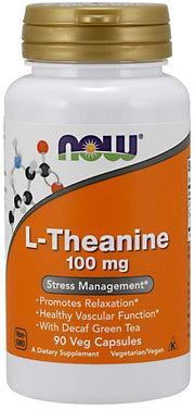 NOW Foods L-Theanine with Decaf Green Tea, 100mg - 90 kapsulių