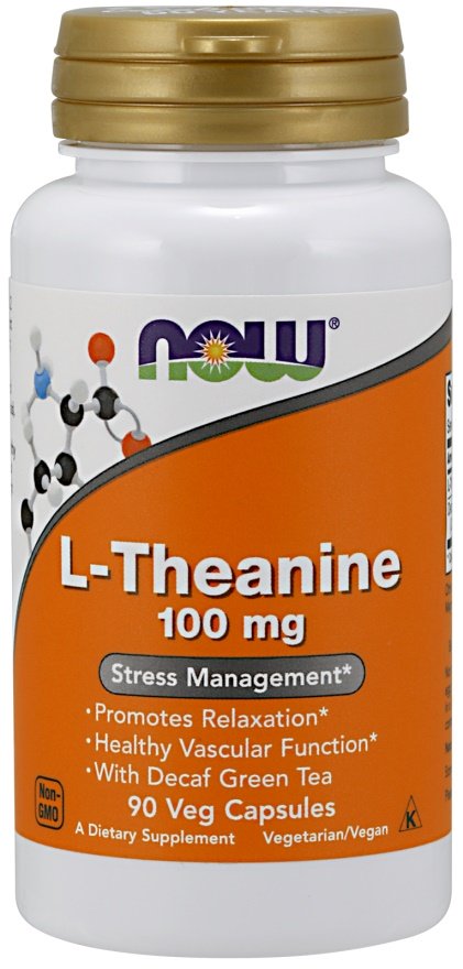 NOW Foods L-Theanine with Decaf Green Tea, 100mg - 90 kapsulių