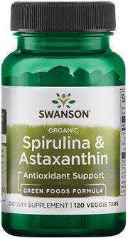 Swanson Spirulina & Astaxanthin - 120 veggie tablets, antioksidantai, sveikata