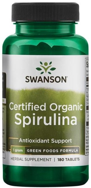Swanson Spirulina maisto papildas, 180 tablečių, ekologiškas spirulinos papildas