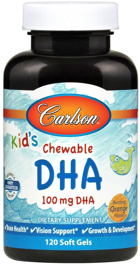 Carlson Labs vaikų kramtomos DHA, 100mg apelsino - 120 kapsulių