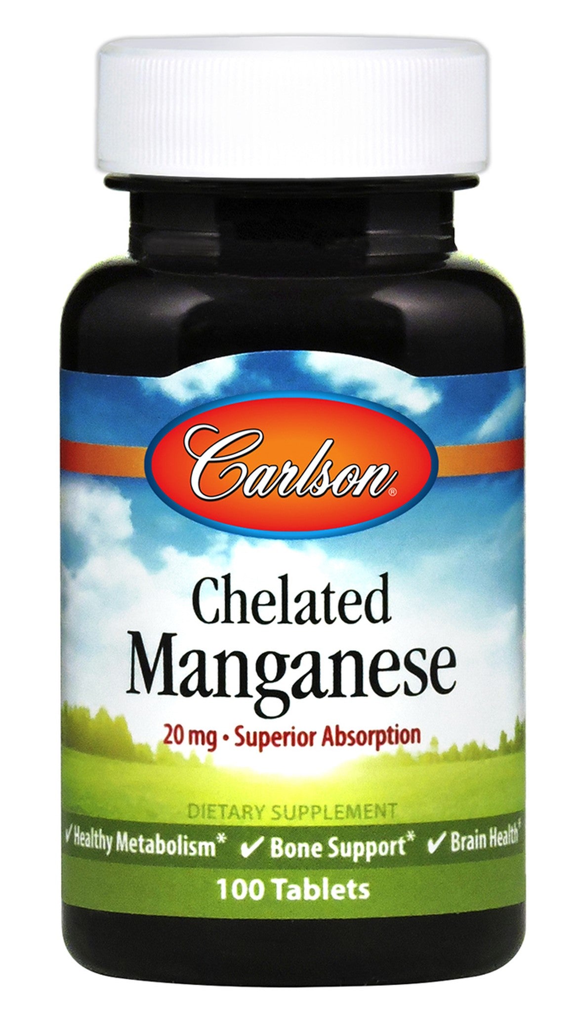 Carlson Labs Chelated Manganese, 20mg - 100 tablečių maisto papildas