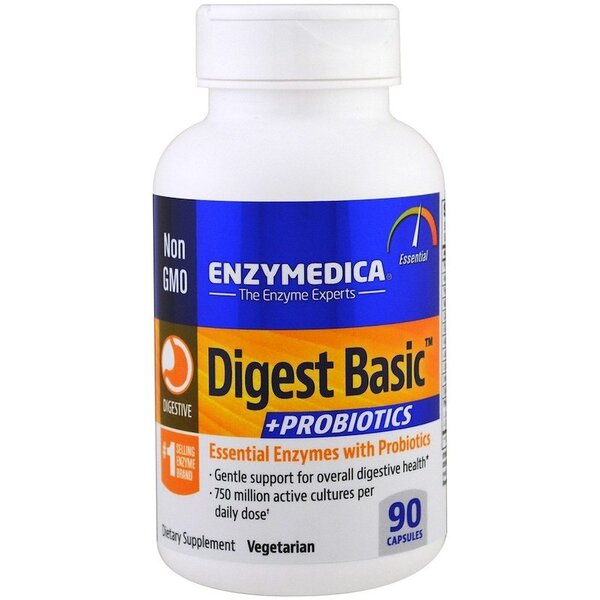 Enzymedica Digest Basic + Probiotics - 90 kapsulių, sveikatos papildas