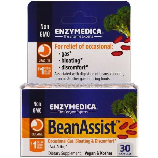 Enzymedica BeanAssist 30 kapsulių, maisto papildas, natūralus virškinimas, žarnyno sveikata