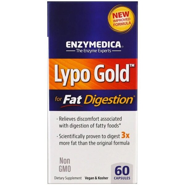 Enzymedica Lypo Gold - 60 kapsulių, maisto papildas, riebalų virškinimui