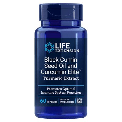 Maisto papildas Life Extension Black Cumin Seed Oil ir Curcumin Elite, 60 kapsulių