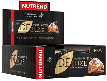 Nutrend Deluxe baltymų batonėlis, braškių sūrio pyragas, 12 vnt., sveikas užkandis