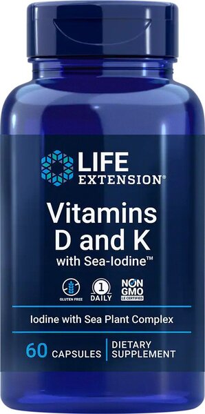 Life Extension Vitamins D and K with Sea-Iodine - 60 kapsulių