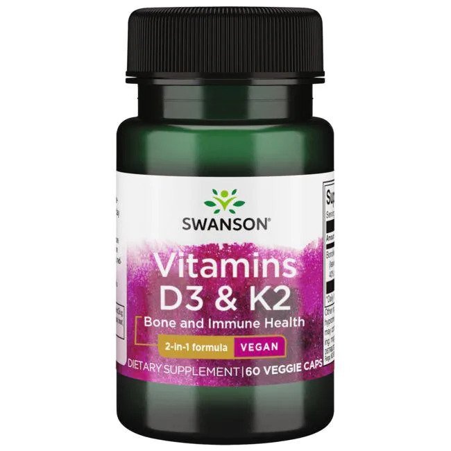 Swanson vitaminai D3 K2, 60 kapsulių, maisto papildas