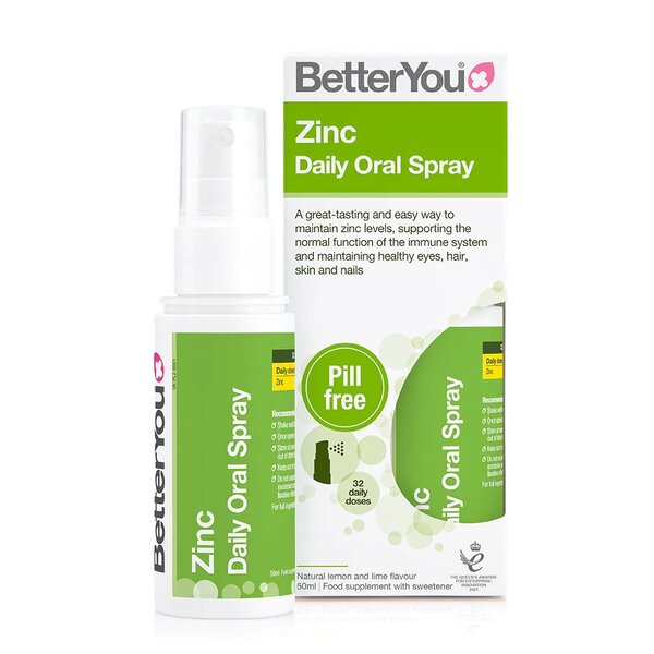 BetterYou cinko kasdienis burnos purškalas, natūralus citrinų ir laimų skonis, 50 ml