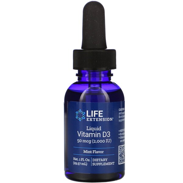 Life Extension skystas vitaminas D3, mėtų skonis, 29 ml