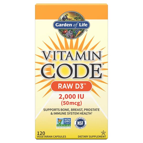 Garden of Life Vitamin Code Raw D3, 2000 IU - 120 kapsulių, maisto papildas, vitaminai ir mineralai