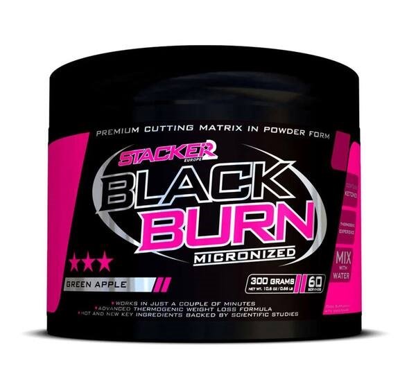 Svorio kontrolės maisto papildas Stacker2 Black Burn Micronized, žalias obuolys, 300 g
