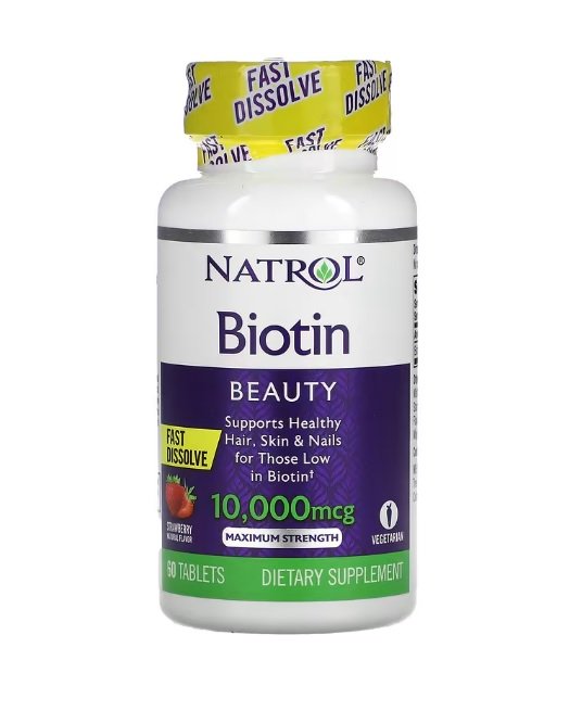 Natrol Biotin Fast Dissolve, 10000mcg (Strawberry) - 60 tablečių