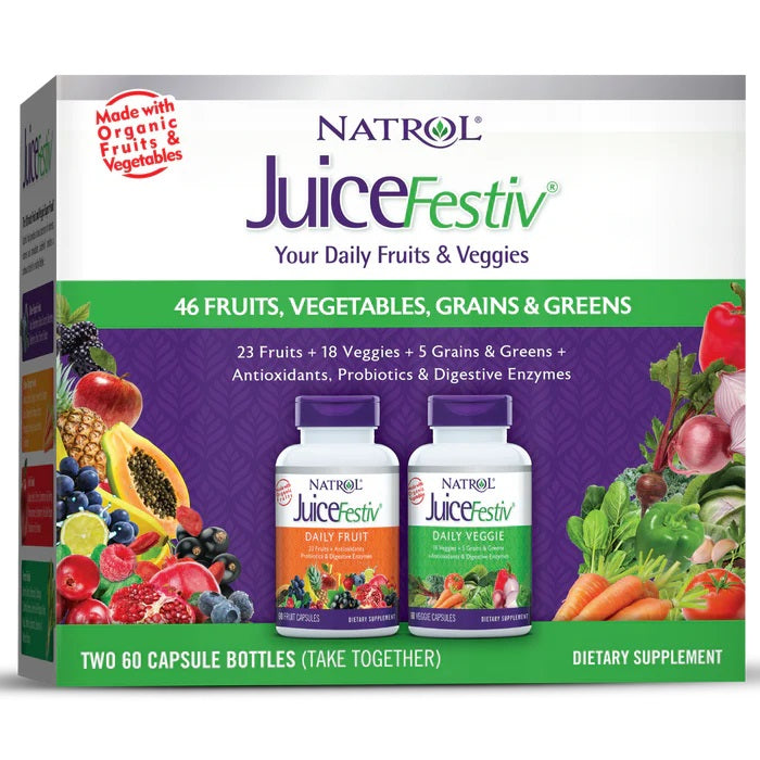Natrol JuiceFestiv, Daily Fruits & Veggies - 60 + 60 kapsulių