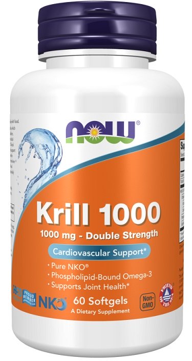 NOW Foods Krill Oil, 1000mg Double Strength - 60 kapsulių, maisto papildas, širdies sveikatai