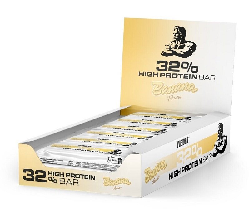 Weider 32% baltymų batonėlis, Banana, 12 vnt., sporto papildas