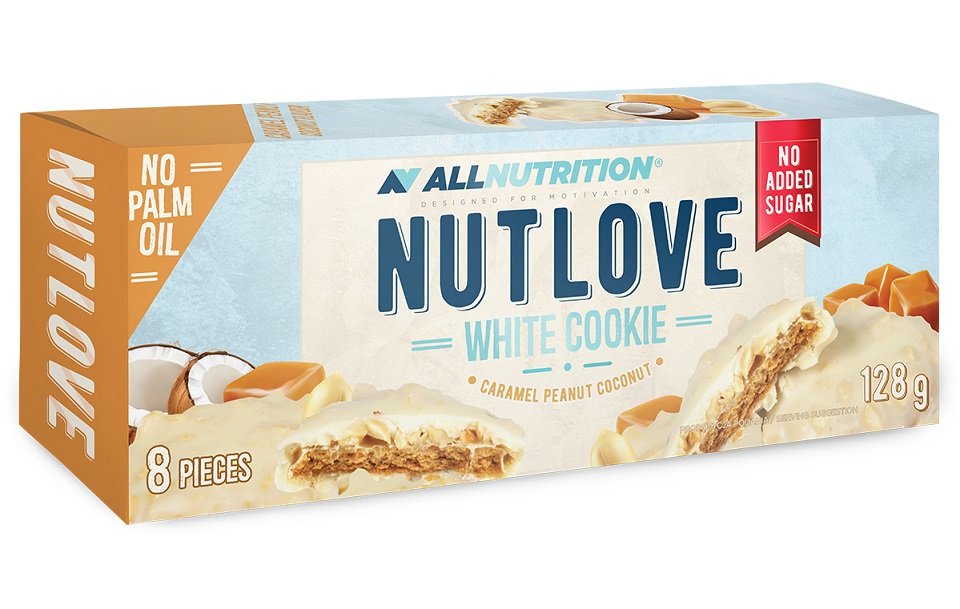 Allnutrition Nutlove baltas sausainis be palmių aliejaus