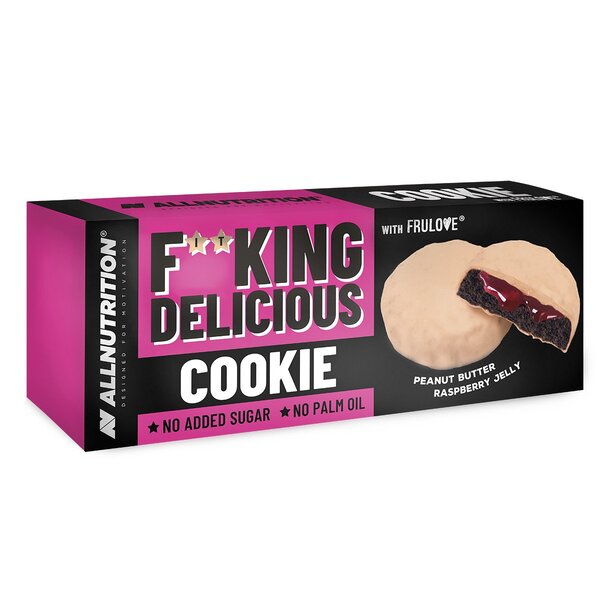 Allnutrition Fitking Delicious Cookie, riešutų sviesto ir aviečių džemo užkandis