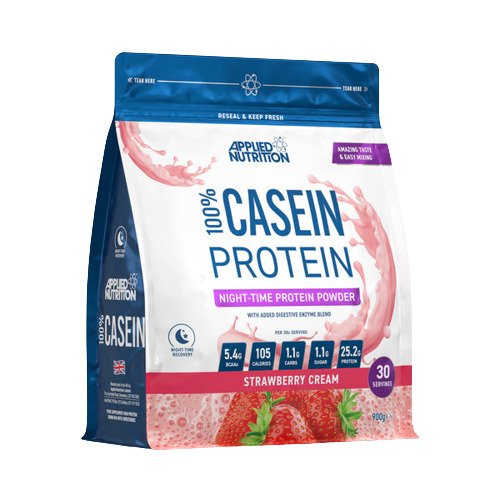 Applied Nutrition 100% Casein Protein, Strawberry Cream - 900 g maisto papildas