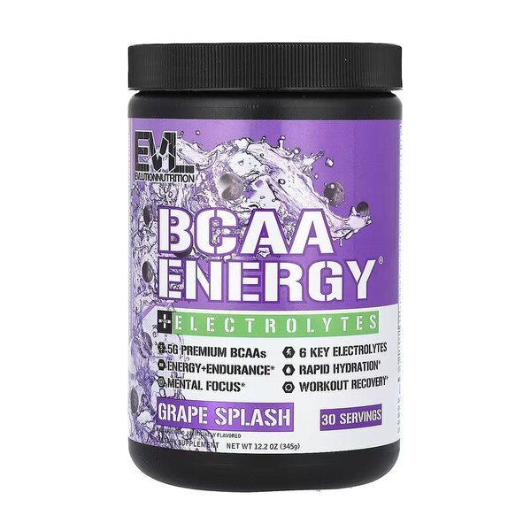 EVLution Nutrition BCAA Energy + Electrolytes, Grape Splash - 345 gramų maisto papildas
