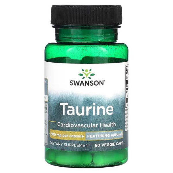 Swanson Taurine, 500mg - 60 kapsulių, maisto papildas, širdies sveikatai