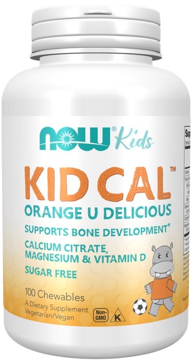 NOW Foods Kid Cal, Apelsinų skonio, 100 kramtomųjų tablečių