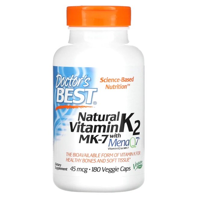 Doctor's Best Natural Vitamin K2 MK7 with MenaQ7, 45mcg - 180 kapsulių
