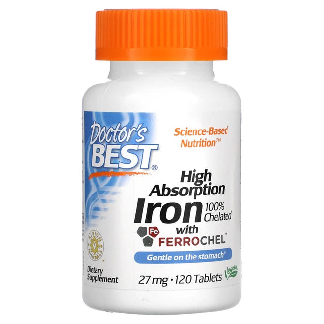 Doctor's Best High Absorption Iron, 27mg - 120 tablečių