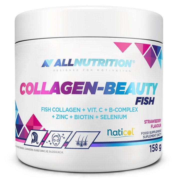 Allnutrition Collagen-Beauty Fish, Strawberry - 158 g maisto papildas