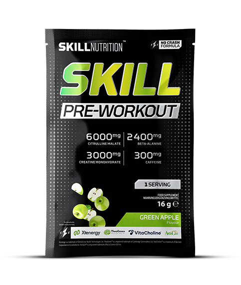Skill Nutrition Skill Pre-Workout, Green Apple - 16 gramų (1 serving)