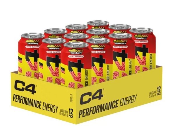 C4 energinis gėrimas, braškių skonis, 12 skardinių