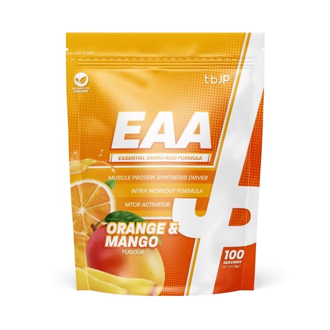 Trained by JP EAA, apelsinų ir mango skonio maisto papildo pakuotė