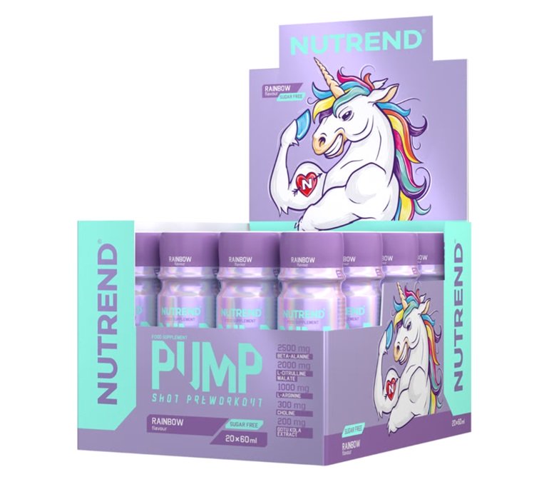 Nutrend Pump Pre-Workout Shot, Rainbow - 20 x 60 ml, energijos papildas