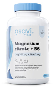 Osavi Magnesium Citrate + B6, 375mg + 4,2mg - 180 kapsulių, maisto papildas, sportui ir sveikatai