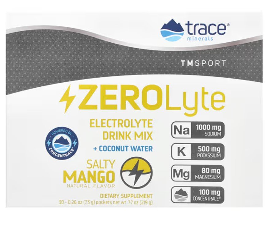 Trace Minerals ZEROLyte, Salty Mango - 30 paketėlių, elektrolitų gėrimo milteliai