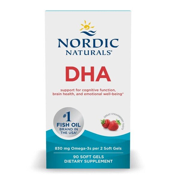 Nordic Naturals DHA, 830mg braškių kapsulės